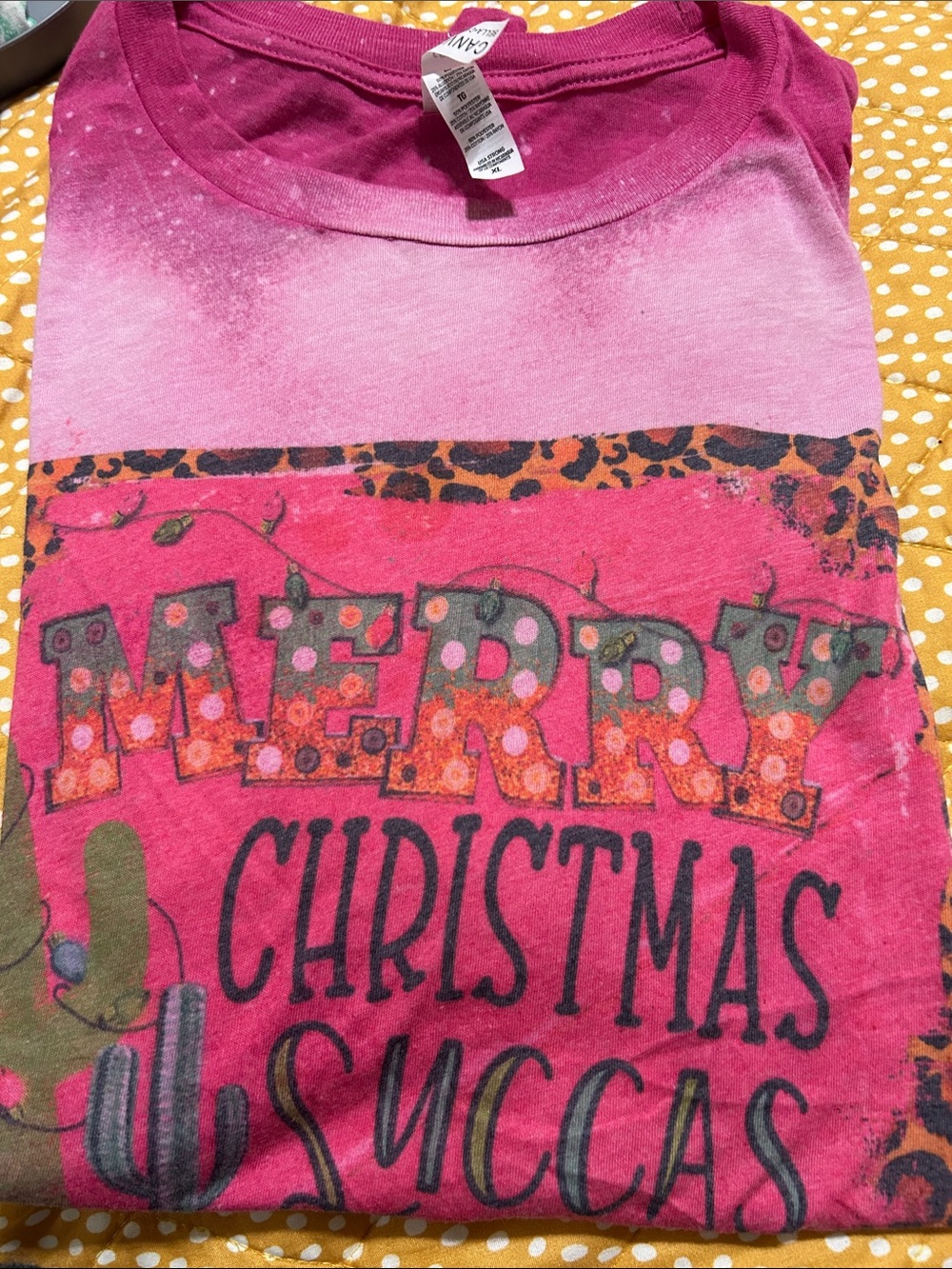 Merry Christmas Succas Pink Graphic Bleached Tee
